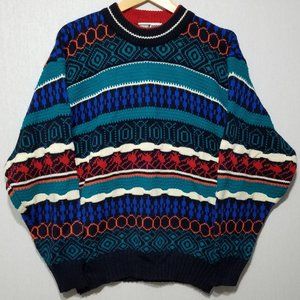 Vintage 90s Coogi Style Men's Crazy Knit Striped Pullover Crewneck Sweater - L